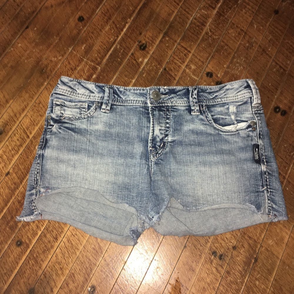 Silver cutoff denim western shortie shorts